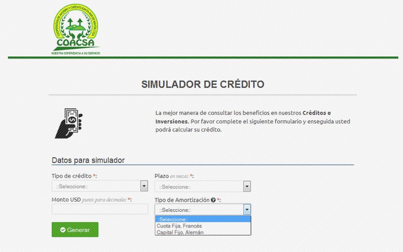 Simuladores de crédito e inversiones COACSA